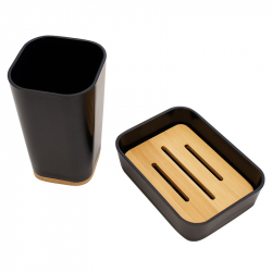 Σετ αξεσουάρ μπάνιου Nature pakoworld 2τμχ pp χρώμα μαύρο (11,9x8,7x2,8εκ)