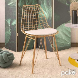 Καρέκλα Taj pakoworld μέταλλο χρυσό-μαξιλάρι PVC λευκό (49x58x88,5εκ)