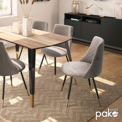 Καρέκλα Giselle pakoworld βελούδο γκρι-μαύρο χρυσό πόδι (51x52x82εκ)