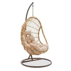 Κούνια Lacie pakoworld κρεμαστή μέταλλο καφέ-pe φυσικό-μαξιλάρι μπεζ (104x125,5x200εκ)