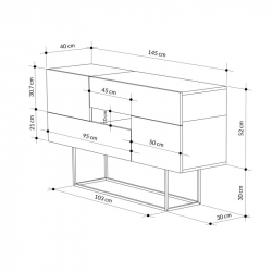 Μπουφές Roberta pakoworld καρυδί-μαύρο μαρμάρου 145x40x82εκ