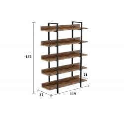 Βιβλιοθήκη Almond pakoworld καρυδί-μαύρο 119x27x185εκ