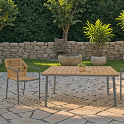 Τραπέζι Griffith pakoworld μαύρο αλουμίνιο και plywood σε φυσική απόχρωση 160x80x74εκ