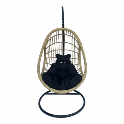 Κούνια φωλιά με βάση Cungo pakoworld μέταλλο μαύρο- pe rattan μπεζ με μαύρο μαξιλάρι 125x105x195εκ