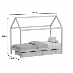 Παιδικό κρεβάτι Mellin τ.Montessori με 2 συρτάρια pakoworld ξύλο πεύκου σε φυσική απόχρωση 90x190εκ