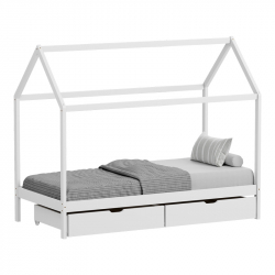 Παιδικό κρεβάτι Mellin τ.Montessori με 2 συρτάρια pakoworld ξύλο πεύκου σε λευκή απόχρωση 90x190εκ