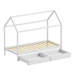 Παιδικό κρεβάτι Mellin τ.Montessori με 2 συρτάρια pakoworld ξύλο πεύκου σε λευκή απόχρωση 90x190εκ