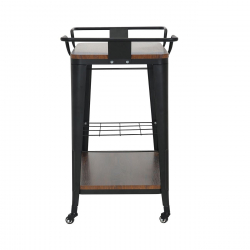 RELIX Trolley Bar-Pro Μέταλλο Βαφή Μαύρο, MDF Απόχρωση Καρυδί  86x51x86cm