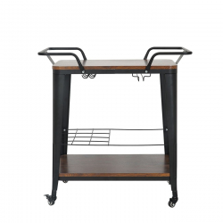 RELIX Trolley Bar-Pro Μέταλλο Βαφή Μαύρο, MDF Απόχρωση Καρυδί  86x51x86cm