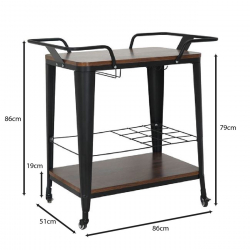 RELIX Trolley Bar-Pro Μέταλλο Βαφή Μαύρο, MDF Απόχρωση Καρυδί  86x51x86cm