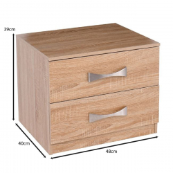 LIFE Κομοδίνο με 2 Συρτάρια, Απόχρωση Sonoma  48x40x39cm