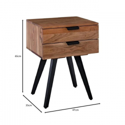 ANKO Κομοδίνο Μέταλλο Βαφή Μαύρο, Ξύλο Ακακία Φυσικό  47x35x65cm