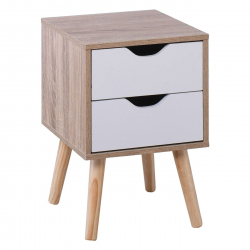 ALINA Κομοδίνο Απόχρωση Sonoma - Άσπρο - Πόδι Φυσικό  29x29x44cm