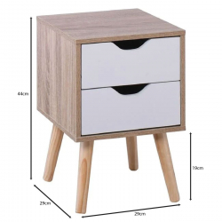 ALINA Κομοδίνο Απόχρωση Sonoma - Άσπρο - Πόδι Φυσικό  29x29x44cm