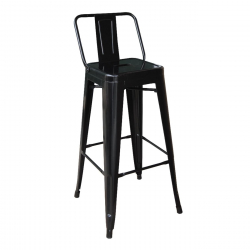 RELIX Σκαμπό Bar με Πλάτη, Μέταλλο Βαφή Μαύρο  44x44x76/97cm
