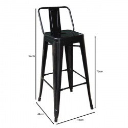 RELIX Σκαμπό Bar με Πλάτη, Μέταλλο Βαφή Μαύρο  44x44x76/97cm
