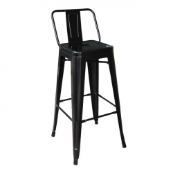 RELIX Σκαμπό Bar με Πλάτη, Μέταλλο Βαφή Μαύρο  44x44x76/97cm
