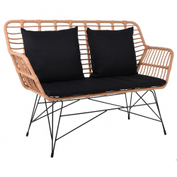 SALSA MAX Living Καναπές Κήπου 2Θέσιος, Μέταλλο Βαφή Μαύρο, Wicker Φυσικό, Μαξιλάρια Μαύρο  147x70x105cm