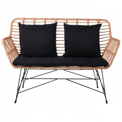 SALSA MAX Living Καναπές Κήπου 2Θέσιος, Μέταλλο Βαφή Μαύρο, Wicker Φυσικό, Μαξιλάρια Μαύρο  147x70x105cm