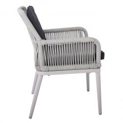 ALLEY Πολυθρόνα Τραπεζαρίας Κήπου ALU, Rope Grey 6mm, Μαξιλάρια Ανθρακί  62x64x85cm