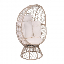 CROWN Πολυθρόνα Egg, Wicker Μπεζ, Μαξιλάρι Άσπρο  85x78x147cm