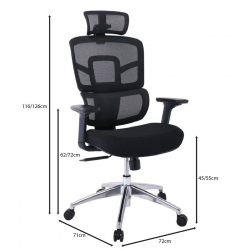 BF8400 Πολυθρόνα Γραφείου Διευθυντή, Mesh - Ύφασμα Μαύρο, Βάση Αλουμίνιο  72x71x116/126cm