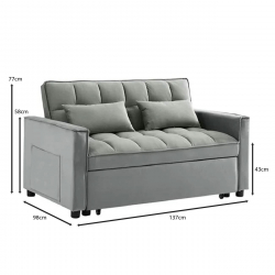 TEMPO Καναπές - Κρεβάτι, Με ανάκλιση πλάτης, Ύφασμα Velure Γκρι  137x98x77 Κρεβάτι:117x178x43cm