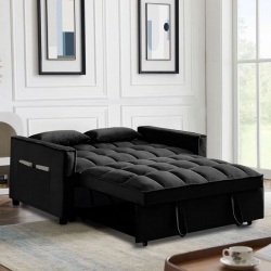 TEMPO Καναπές - Κρεβάτι, Με ανάκλιση πλάτης, Ύφασμα Velure Μαύρο  137x98x77 Κρεβάτι:117x178x43cm