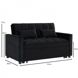 TEMPO Καναπές - Κρεβάτι, Με ανάκλιση πλάτης, Ύφασμα Velure Μαύρο  137x98x77 Κρεβάτι:117x178x43cm