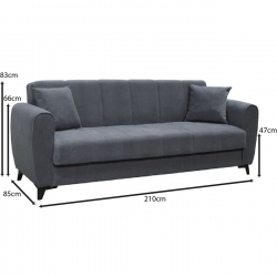 JEROM Καναπές – Κρεβάτι με Αποθηκευτικό Χώρο, 3Θέσιος Ύφασμα Ανθρακί  Sofa:210x78x78 Bed:105x180cm