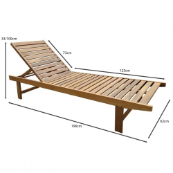 LUGANO Ξαπλώστρα χωρίς ρόδες, Ξύλο Acacia, Απόχρωση Φυσικό  62x196x33cm