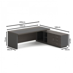 VIP Γραφείο Δεξιά Γωνία, Απόχρωση Grey Walnut  180x90x75/180x50x62 cm