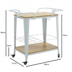 RELIX Trolley Bar-Pro Μέταλλο Βαφή Άσπρο, MDF Απόχρωση Φυσικό  86x51x86cm