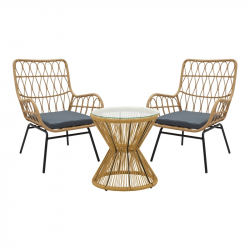 Σαλόνι Naoki-Mabil pakoworld σετ 3τεμ pe rattan σε φυσική απόχρωση με μαύρο μέταλλο (50x50x55εκ)