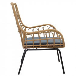 Σαλόνι Naoki-Mabil pakoworld σετ 3τεμ pe rattan σε φυσική απόχρωση με μαύρο μέταλλο (50x50x55εκ)