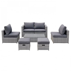 BALI Set Wicker 6 θέσεων: 1 Τραπέζι+1 Καναπέ 2θ+2 Σκαμπό +2 καθίσματα 1θ, Απόχρωση Γκρι  Table:100x50x30cm Set 6 Seats