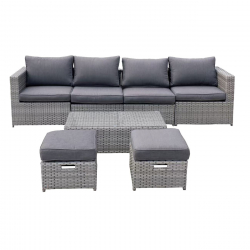 BALI Set Wicker 6 θέσεων: 1 Τραπέζι+1 Καναπέ 2θ+2 Σκαμπό +2 καθίσματα 1θ, Απόχρωση Γκρι  Table:100x50x30cm Set 6 Seats
