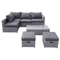 BALI Set Wicker 6 θέσεων: 1 Τραπέζι+1 Καναπέ 2θ+2 Σκαμπό +2 καθίσματα 1θ, Απόχρωση Γκρι  Table:100x50x30cm Set 6 Seats
