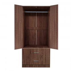 CLOSET Ντουλάπα Δίφυλλη, Ράφι, Θέσεις για Κρεμάστρες, 2 Συρτάρια, Απόχρωση Καρυδί  80x50x180cm