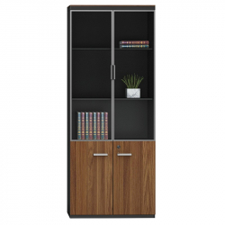 Ντουλάπα γραφείου με γυάλινες πόρτες Oscar pakoworld καρυδί-ανθρακί 80x40x200εκ