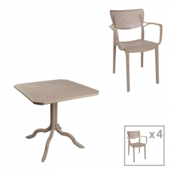 Τραπεζαρία Groovy-Frontline pakoworld σετ 5τεμ PP cappuccino 80x80x74,5εκ. (80x80x74,5εκ)