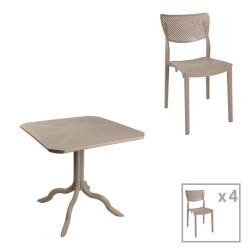 Τραπεζαρία Groovy-Ignite pakoworld σετ 5τεμ PP cappuccino 80x80x74,5εκ. (80x80x74,5εκ)