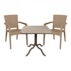 Τραπεζαρία Groovy-Halcyon pakoworld σετ 3τεμ PP cappuccino 80x80x74,5εκ. (80x80x74,5εκ)