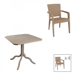 Τραπεζαρία Groovy-Halcyon pakoworld σετ 5τεμ PP cappuccino 80x80x74,5εκ. (80x80x74,5εκ)
