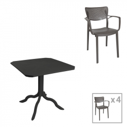Τραπεζαρία Groovy-Frontline pakoworld σετ 5τεμ PP ανθρακί 80x80x74,5εκ. (80x80x74,5εκ)