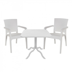 Τραπεζαρία Groovy-Halcyon pakoworld σετ 3τεμ PP λευκό 80x80x74,5εκ. (80x80x74,5εκ)