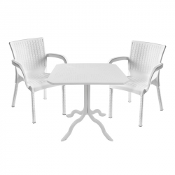 Τραπεζαρία Groovy-Festive pakoworld σετ 3τεμ PP λευκό 80x80x74,5εκ