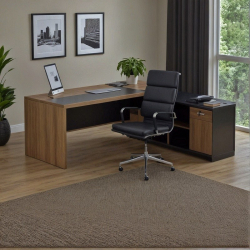 Γραφείο με δεξιά γωνία Oscar pakoworld μελαμίνη σε καρυδί-ανθρακί απόχρωση 240x180x76εκ