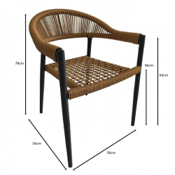 MADISON Πολυθρόνα Βεράντας- Κήπου, ALU Ανθρακί, Rope Wicker Φυσικό, Στοιβαζόμενη  58x56x78cm