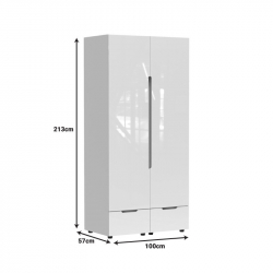 Ντουλάπα δίφυλλη Afina pakoworld mdf σε λευκή glossy απόχρωση 100x57x213εκ